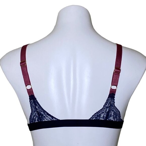We Are We Wear NWT Evolve Recycled Lace Triangle Bralette, Khaki Navy Women's S - Picture 6 of 12